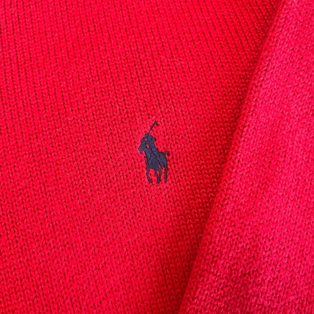 Authentic 100% Cotton Ralph Lauren Red Crewneck Sweater with Navy Pony
